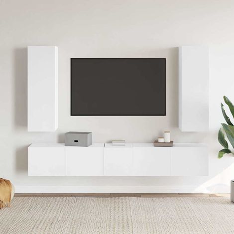 vidaXL Set de muebles de salón TV 5 piezas madera de ingeniería blanco (1/3)