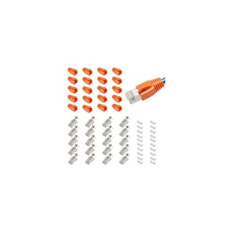 Lot de 20 Connecteurs RJ45 Cat7 Cat6A, 10Gbps Fiche LAN avec Protection Anti-Torsion et Aide à l’Enfilage, Connecteurs Réseau Pass Through RJ45 pour Câbles Réseau AWG23 (1/5)
