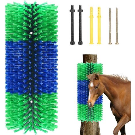 Cepillo rascador para ganado, Alivia el picor en los animales, Fácil de instalar, Mantiene a los animales limpios, 40 cm, Azul verdoso (1/5)