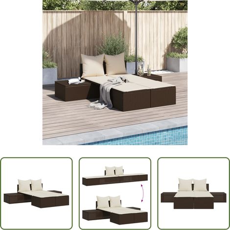 Gartenmöbel - Doppel-Sonnenliege mit Auflagen Braun Poly Rattan (1/5)