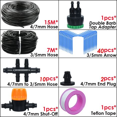 (SPL11-283B-15M) Kit d'irrigation goutte à goutte automatique avec coude vert pour tuyau de 4/7 à 3/5 mm, idéal pour les plantes en pot et les bonsaïs.