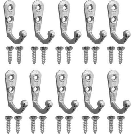 Vintage Retro Wall Coat Hooks, Metal Coat Hooks with Silver Screws, 10 Pieces (1/4)