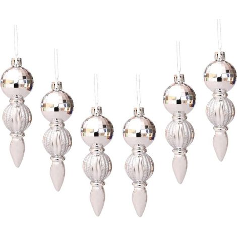 Adornos navideños de bolas para árbol de Navidad, 6 piezas, colgantes decorativos largos para árbol de Navidad