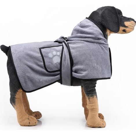 Serviette chien ultra-absorbante en microfibre (gris S) - peignoir pour chien séchage rapide après bain, piscine ou promenade sous la pluie (1/5)