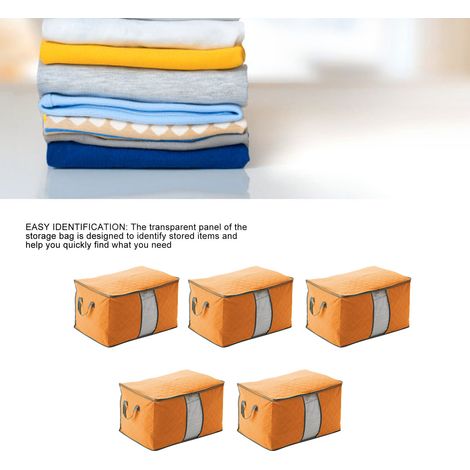 Lot de cinq sacs de couette en coton et charbon de bambou, grands sacs de couette et vêtements en tissu non tissé, couleur orange. (1/5)
