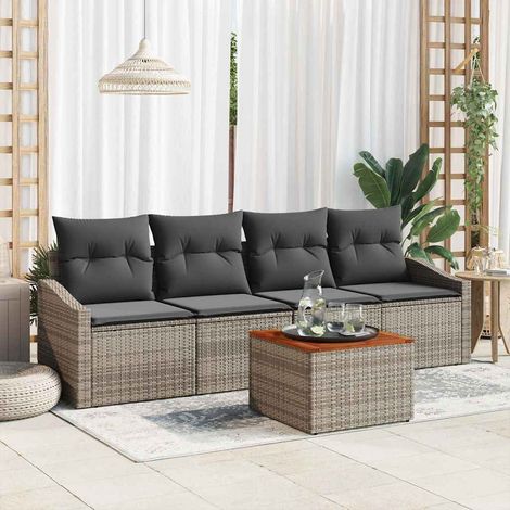 Gartensofa-set mit Kissen 5 pcs Grau Poly-Rattan