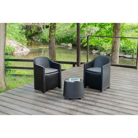 MAURY'S SALOTTINO LUNA ANTRACITE CON 2 POLTRONE E TAVOLINO CON CUSCINI (1/2)