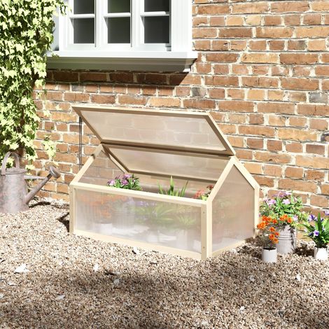 Mini invernadero de madera con cubierta transparente 90 x 52 x 49,5 cm OKWISH (1/5)