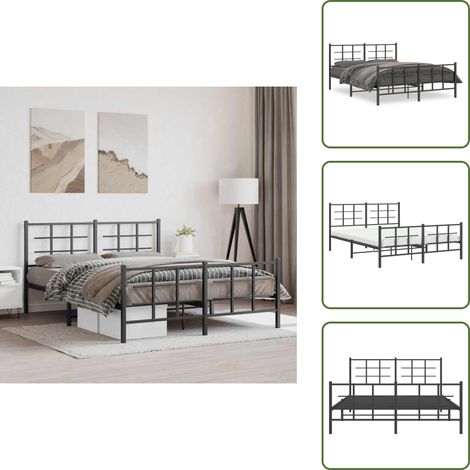 Cadre de lit métal sans matelas avec pied de lit noir 150x200cm - Cadre De Lit - Lit Double - Lit Metal - Lit Noir - Meuble Chambre (1/5)