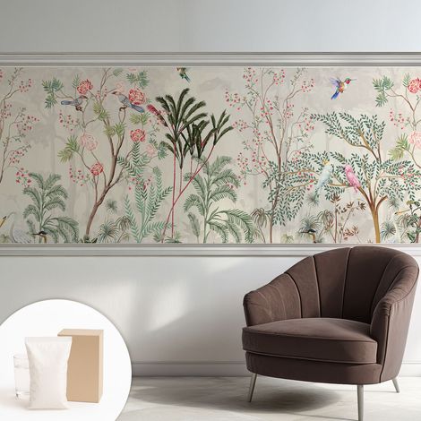 Tapete Vliestapete mit Kleber für Wohnzimmer Schlafzimmer Küche - Wanddekoration Tropische Oase 250x104 cm (1/5)