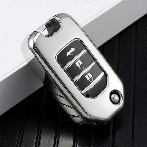 TPU-Schlüsselhülle mit Beschichtung für Honda Civic, HRV, CRV, XRV, CR-V Crider, Odyssey, Pilot, Fit und Accord – Silber, 3 Tasten