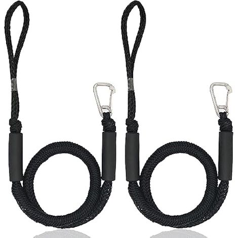 Corde d'amarrage, Accessoires Bateau Dock, Double Corde de Dock Tressée, Corde de Dock avec Crochet Corde d'amarrage pour Bateaux, Kayak, Jet Ski, Ponton, Canoë(Noir) (1/4)