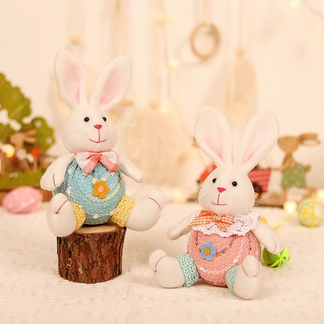 Figurine Lapin De Pâques - Décor De Table Printemps - Ornement Pour Panier De Pâques - Jouet En Peluche Petit Format - 2 Pièces (1/4)