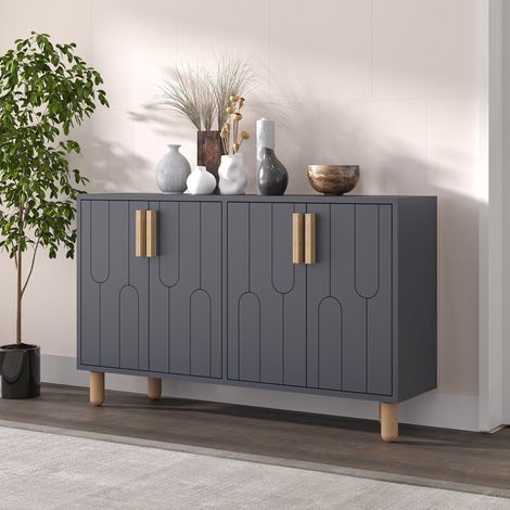Aparador Venerina, Alacena 2 Estantes, 4 Puertas, 4 Compartimentos, 120x30x74h cm Negro Antracita (1/5)