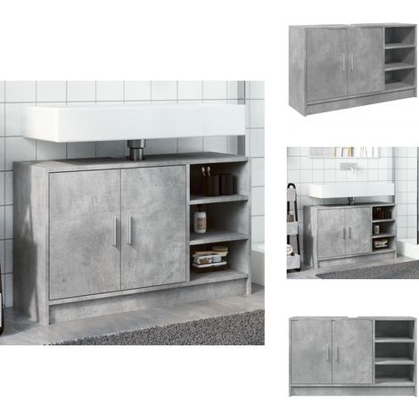 Armoire d'évier gris béton 90x29x55 cm bois d'ingénierie - Meuble De Salle De Bain - Armoire De Lavabo - Rangement Salle De Bain - Évier Gris - Meuble Vasque (1/5)