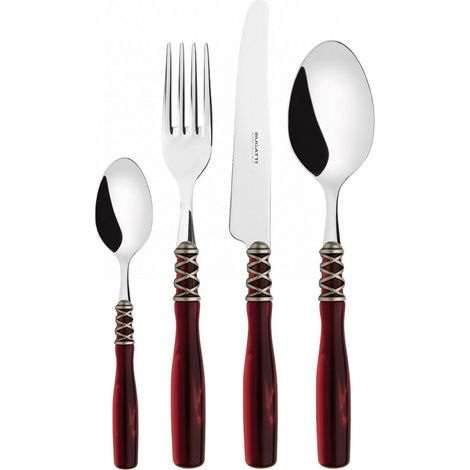 Set posate 24 pezzi in scatola Compact Arianna ghiera argento antico Rosso Madreperla Bugatti (1/2)