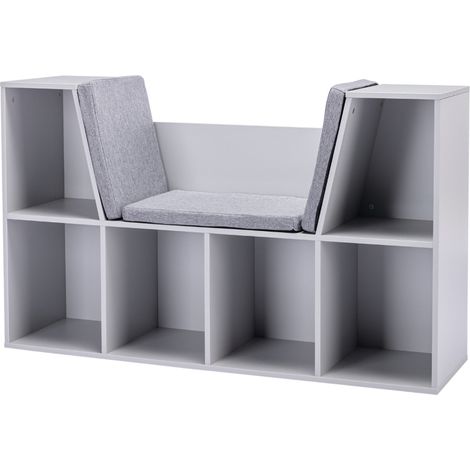 Libreria per bambini con seduta e 6 scomparti grigio 103 x 30 x 62 cm (1/5)