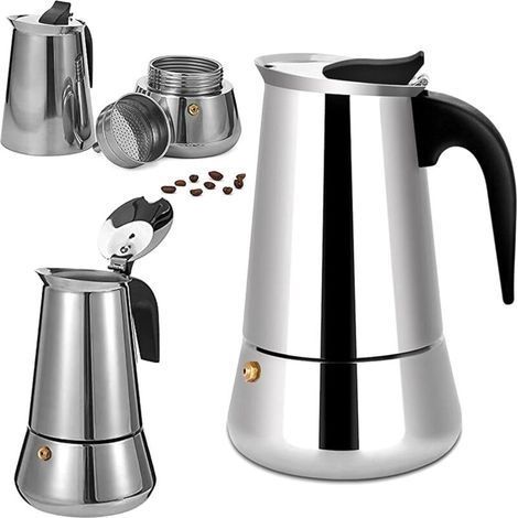 Cafetière italienne 12 tasses en acier inoxydable – Compatible tous feux – Design ergonomique pour café riche en arôme (1/5)