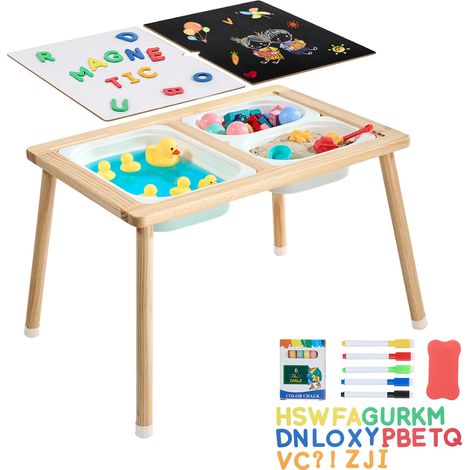 VEVOR Table Sensorielle pour Tout-Petits, Table deActivite en Bois pour Enfants, Tableaux Magnetiques Double Face, Bacs de Rangement, Pieds Antiderapants, pour Jeux de Sable et deEau, Dessin, Eveil (1/5)