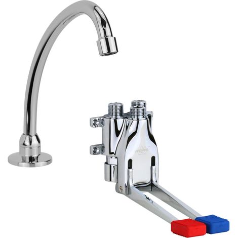 Kit mitigeur temporisé avec commande à pédale et bec orientable pour lavabo MCM 901600+901000 Chromé