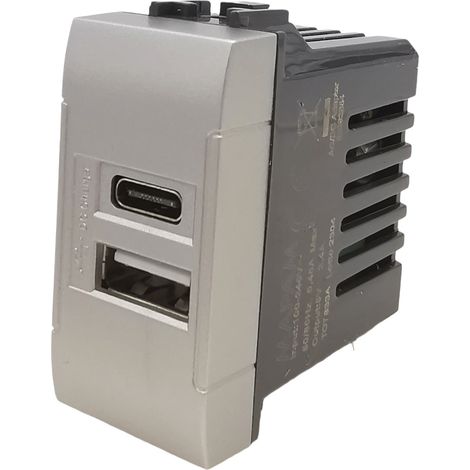 Interruttori prese pulsanti frutti compatibili Bticino Living light Tech international e air grigio argento silver USB SINGOLO+TIPO C