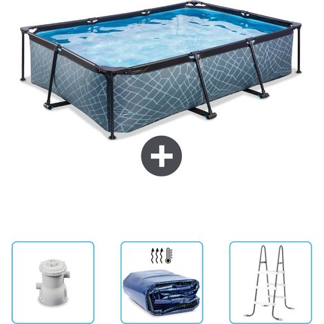 Exit-toys Piscina Exit Rettangolare - Effetto pietra - 300x200x65 cm - 4-pezzi SCB83