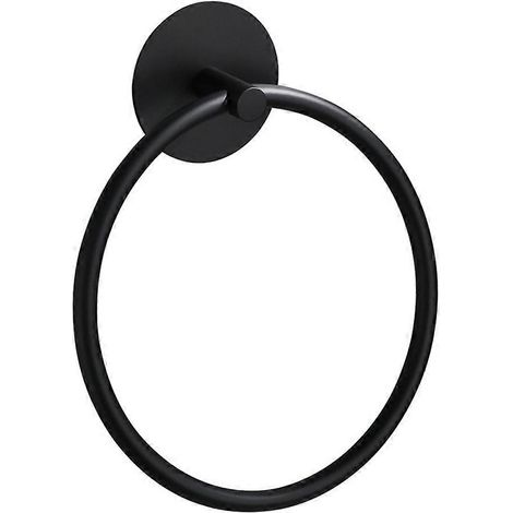 Anneaux porte-serviettes de salle de bain en acier inoxydable, porte-serviettes mural adhésif, noir. (1/5)