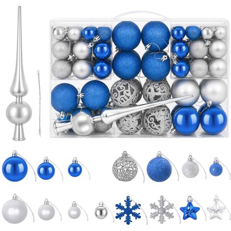 Ensemble de boules de Noël 111 pc Bleu et argenté 6 cm vidaXL (1/5)