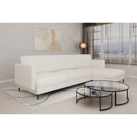 Ecksofa Designersofa HELMER MAX Stoff Baloo Weiß Ottomane Rechts