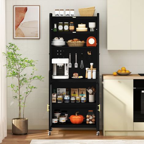 Armoire de Rangement Indépendant en Métal de 192CM de Haut avec Grand Plan de Travail Étagère Réglable 79 x 37 x 192 cm Noir (1/3)