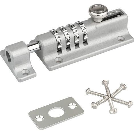 Loquet de serrure à combinaison, serrure de porte codée, serrure à combinaison étanche à 4 chiffres avec vis de fixation de sécurité pour armoires, hangars, argent (1/4)