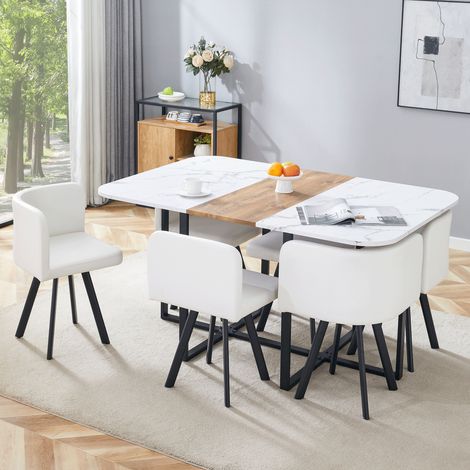 Table à manger extensible avec chaises pliantes blanc noir (1/5)