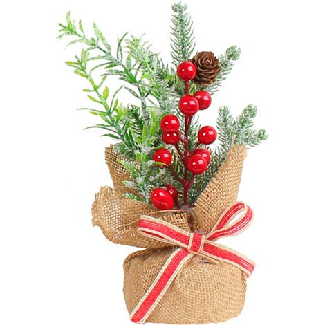 Mini-Weihnachtsbaum-Tischdekorationen, Büro-Weihnachtsdeko, kleine künstliche Bäume mit roten Beeren, Tannenzapfen, Grün, Tischdekorationen Typ 3 (1/2)