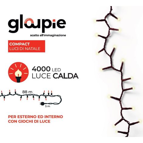 GLOUPIE Luci Di Natale Compact da 93 MT Con 4000 led Bianco Caldo, Cavo Verde, Distanza Luci 2.2 Cm, Funzione Memoria e Timer (1/5)