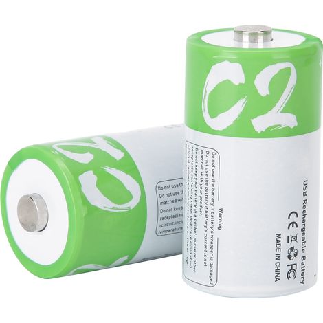 Lot de 2 piles rechargeables C, port USB, 5000 Wh, 1,5 V, haute capacité, avec câble de charge (1/5)