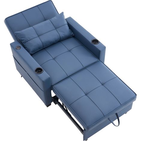 Canapé convertible 1 place bleu 3-en-1 avec dossier inclinable, fonction lit d’appoint, poche latérale et montage facile pour petits espaces CHICFURN (1/5)