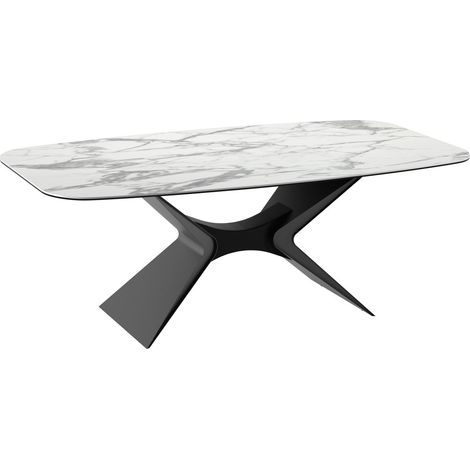 Tavolo Fisso Atlas 220x110 cm, Top in Ceramica su Vetro Marmo Bianco Lucido, Struttura in Metallo Antracite - Design Moderno Elegante (1/3)