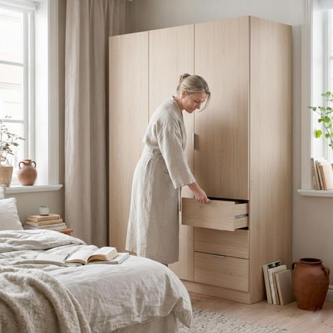 Armadio Con 3 Ante Battenti E 3 Cassetti Armadietto Con Asta Appendi Abiti E 3 ripiani Ideale Per Camera Da Letto Soggiorno Salone Ingresso Design Moderno Lancaster 180 x 121 x 52 Cm Colore Rovere - C (1/5)