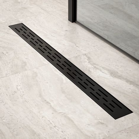 Duschrinne – 80 cm – Mattschwarz – Standardrost – Edelstahl – mit (1/4)