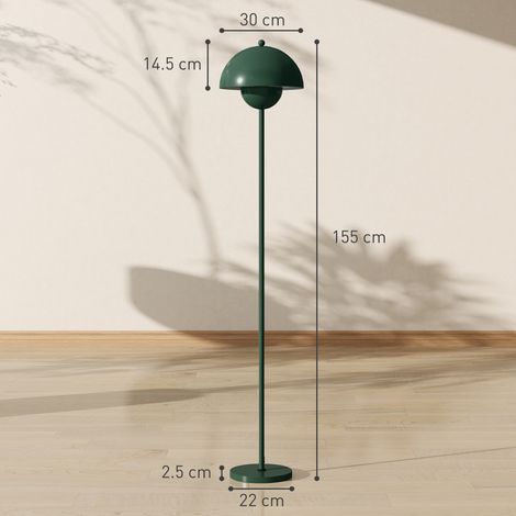 Stehleuchte mit halbrundem Lampenschirm und Fußschalter, Stahl-Stehleuchte, Ø 30 x 155 cm, Grün