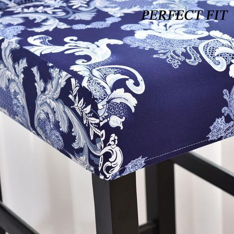2 housses de chaise, housses de chaise de Tabouret Haut élastique, housses de chaise, bleu foncé (1/4)