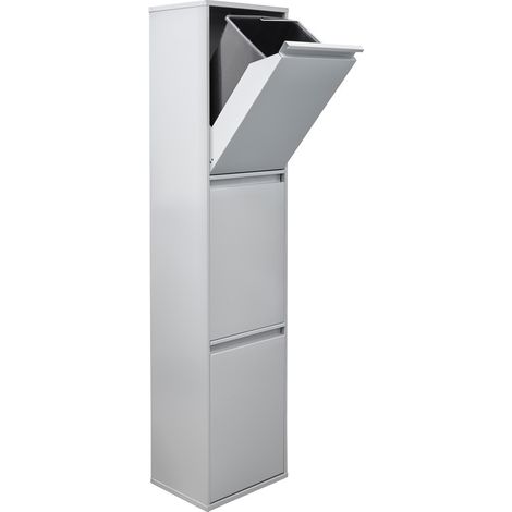 ARREGUI Basic Cubo de basura y reciclaje de acero de 3 cubos, mueble de reciclaje, 3 x 17 L (51 L) Gris CR302-B