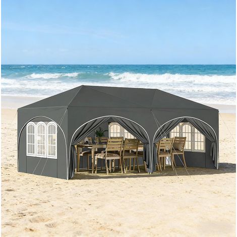Tendone da ricevimento 3 x 6 m con 6 pareti, impermeabile, protezione UV, grigio DESVIAE (1/5)