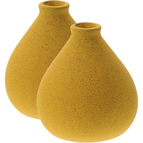 Lot de 2 vases en céramique jaunes - Décoration pour le salon - Vase de table moderne minimaliste - Polyvalent - Cadeau (1/5)