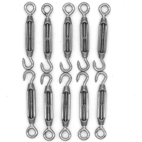 Kit de 10 crochets et œillets M4, tendeur C à O, acier inoxydable 304, matériel de montage pour câbles de tension haute résistance, pour l'installation d'auvents et de stores de tente. (1/5)