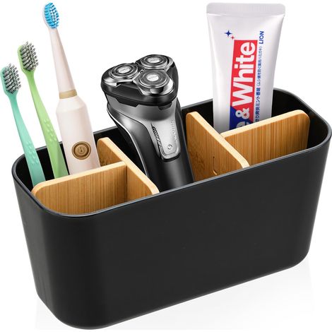 Cloisons en Bambou Porte Brosse à Dents, 5 Compartiments pour Brosses à Dents et Dentifrice Support Brosse a Dent, Multifonctions Rangement Brosse a Dent Adaptés au Bureau Salon Cuisine (1/5)