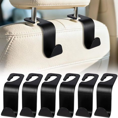Ganci per poggiatesta del sedile auto – Per appendere bottiglie d'acqua, mascherine, portafogli, borse della spesa e altro ancora – Confezione da 6, neri (1/5)