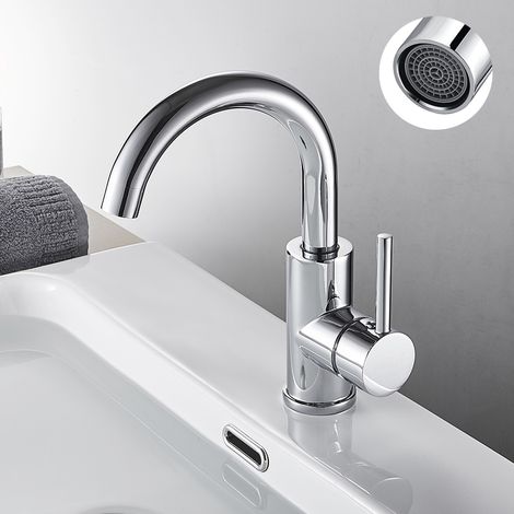 Rubinetto lavabo monocomando monoforo Miscelatore Girevole a 360 Per Lavello Cucina o Lavandino Bagno Cromo (1/5)