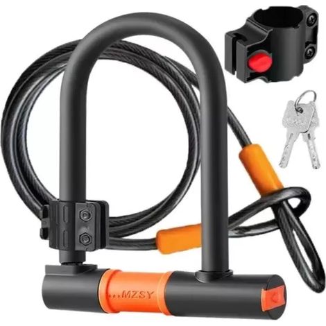 Cadenas En Forme De U - 16 Mm - Câble Acier Tissé 1,2 M - Support De Fixation Inclus - Pour Vélos Et Motocyclettes - Lot De 1 (1/5)