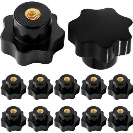 10 perillas de estrella M6, perilla de sujeción de rosca moleteada de tornillo hembra M6, für Geräts mecánicos de máquina herramienta, Kunststoff Schwarz (1/4)
